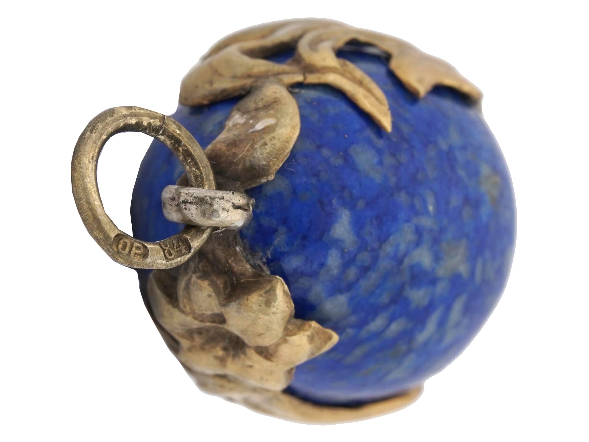 RUSSIAN LAPIS LAZULI AND GILT SILVER EGG PENDANT PIC-5